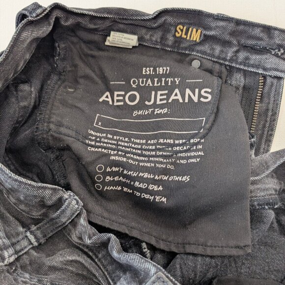 American Eagle Jeans Men's Size 30x32 Faded Black Slim Fit Distressed Denim - Picture 5 of 14